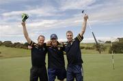 25 October 2005; The eventual competition winners Benny Coulter, Ciaran McManus and Mattie Forde celebrate a birdie on the 1st hole during a round of golf at the Portsea Golf Club, Sorrento, Mornington Peninsula, Melbourne, Victoria, Australia. Picture credit; Ray McManus / SPORTSFILE
