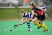 28 March 2014; Jane Kirby, Crescent College, in action against Judy Dick, Kilkenny College. Electric Ireland Kate Russell All-Ireland School Girls Hockey Final Tournament, Crescent College, Co. Limerick v Kilkenny College, Co. Kilkenny. St Andrews College, Booterstown, Co. Dublin. Picture credit: Matt Browne / SPORTSFILE