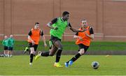 29 March 2014; Tomiwa Badun, from Dundalk, Co. Louth, in action against Gary Messett, from Bray, Co. Wicklow, during a 7-a-side football training session at the Paralympics Ireland 2014 Athlete Panel Multisport Training Camp, University of Limerick, Limerick. Picture credit: Diarmuid Greene / SPORTSFILE