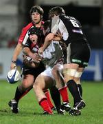 4th November 2005; Ulster's Stephen Ferris in action against Andrew Millard and John Bater, Ospreys. Celtic League, Ulster v Ospreys, Ravenhill Park, Belfast.  Picture Credit:Oliver Mc Veigh/Sportsfile