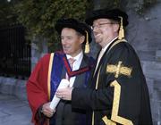 12 November 2005; Former Republic of Ireland manager Brian Kerr who was awarded a Doctorate of Philosophy, honoris causa, is photographed with the President of DIT, Professor Brian Norton. St Patricks Cathedral, St Patrick's Close, Dublin 2. Picture credit: Ray McManus / SPORTSFILE