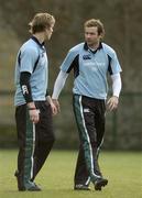 15 November 2005; Centre Andrew Trimble, left, in conversation with full-back Geordan Murphy during squad training. Ireland rugby squad training, Clongowes College, Clane, Co. Kildare. Picture credit: Brendan Moran / SPORTSFILE