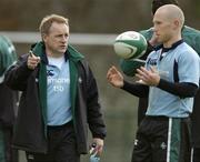 15 November 2005; Coach Eddie O'Sullivan makes a point to scrum-half Peter Stringer during squad training. Ireland rugby squad training, Clongowes College, Clane, Co. Kildare. Picture credit: Brendan Moran / SPORTSFILE