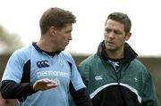 15 November 2005; Out-half Ronan O'Gara makes a point to defence coach Graham Steadman during squad training. Ireland rugby squad training, Clongowes College, Clane, Co. Kildare. Picture credit: Ciara Lyster / SPORTSFILE