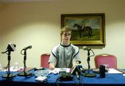 15 November 2005; New Ireland cap Andrew Trimble speaking at a press conference ahead of the International friendly Permanent TSB Test game against Australia. Citywest Hotel, Dublin. Picture credit: Brendan Moran / SPORTSFILE