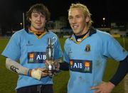 11 November 2005; UCD, captain Kevin Croke,left, pictured with man of the match Eoghan Hickey after the win against Dublin University. AIB All Ireland League 2005-2006, Division 1, and University Colours Match, UCD v Dublin University, Donnybrook, Dublin. Picture credit: Matt Browne / SPORTSFILE