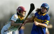 20 November 2005; Iris Kaiser, right, Newmarket on Fergus, Co. Clare, in action against Sinead Brackenbury, Leitrim Fontenoys, Co Down, All Ireland Junior Camogie Club Championship Final, Leitrim Fontenoys v Newmarket on Fergus, McDonagh Park, Cloughjordan, Co. Tipperary. Picture credit: Ray McManus / SPORTSFILE