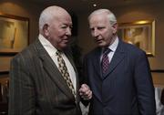 21 November 2005; The Association of Sports Journalists in Ireland, in association with Lucozade Sport, Ireland's leading sports drink, presented a celebration lunch to commemorate Ireland's famous win in the 1948 International Rugby Championship. At the lunch are Karl Mullen, left, and Pat Hickey, President of the Olympic Council of Ireland. Jury's Hotel, Ballsbridge, Dublin. Picture credit: Ray McManus / SPORTSFILE