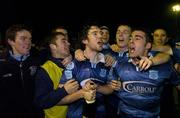 25 November 2005; Dublin City players Robbie Hedderman and Alan Mulcahy, right, celebrate promotion to the eircom Premier League. eircom league Promotion / Relegation Play-off, 2nd Leg, Dublin City v Shamrock Rovers, Tolka Park, Dublin. Picture credit: Matt Browne / SPORTSFILE