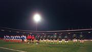 18 November 1998; The Republic of Ireland team stand for the National Anthem before the UEFA Euro 2000 Group 8 Qualifier match between Yugoslavia and Republic of Ireland at the Red Star Stadium in Belgrade, Yugoslavia. Photo by Brendan Moran/Sportsfile