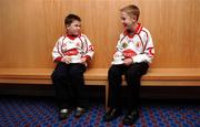 14 December 2005; Brothers Dermot, left, aged 6 and Michael McCieghey, aged 11, from Trillick, Co. Tyrone, at the launch of a new television programme on the late Cormac McAnallen, Tyrone Footballer, and a new season of the Laochra Gael series. Croke Park, Dublin. Picture credit: David Maher / SPORTSFILE