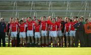 13 November 2005; The Monaleen players stand for the National Anthem. Munster Club Senior Football Championship, Monaleen v St. Senans Kilkee, Gaelic Grounds, Limerick. Picture credit: Kieran Clancy / SPORTSFILE