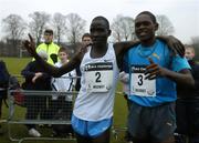 7 January 2006; Eventual winner Barnabas Kosgei, left, Kenya, with second placed Moses Kipsiro, Uganda, after finishing the Senior Men's Event. IAAF International Cross Country, Stormont, Belfast. Picture credit: Damien Eagers / SPORTSFILE