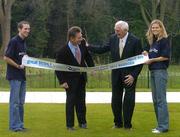 9 January 2006; USA cross country champion Dathan Ritzenhein and Irish cross country champion Jolene Byrne wait for Ronnie Delany, 1956 1500m gold medalist, second from right, and Eamonn Coghlan, second from left, at the launch of the Great BUPA Ireland Run 2006, who will run the race in support of Our Lady's Hospital for sick children in Crumlin. Castleknock Hotel and Golf Club, Castleknock, Dublin. Picture credit: Pat Murphy / SPORTSFILE