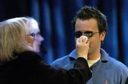 8 January 2006; Kieran Walsh, from Cork, gets made up for TV before the start of the final of the Boylepoker.com Irish Poker Championship. Citywest Hotel, Dublin. Picture credit: Brendan Moran / SPORTSFILE