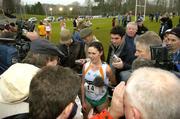 7 January 2006; Mary Cullen is interviewed after finishing 4th in the Senior Women's Event. IAAF International Cross Country, Stormont, Belfast. Picture credit: Damien Eagers / SPORTSFILE