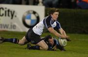 14 January 2006; Brian O'Driscoll, Leinster, goes over for his try despite the tackle of Hefin O'Hare, Glasgow Warriors. Heineken Cup 2005-2006, Pool 5, Round 5, Leinster v Glasgow Warriors, RDS, Dublin. Picture credit: Matt Browne / SPORTSFILE