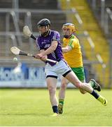 13 April 2014; Andrew Richardson, Fingal, in action against Ronan McDermott, Donegal. Allianz Hurling League Roinn 2B 2014 Promotion / Relegation Final, Fingal v Donegal, Kingspan Breffni Park, Cavan. Picture credit: Oliver McVeigh / SPORTSFILE