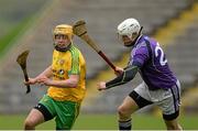 13 April 2014; Sean McVeigh, Donegal, in action against Rob Sheridan, Fingal. Allianz Hurling League Roinn 2B 2014 Promotion / Relegation Final, Fingal v Donegal, Kingspan Breffni Park, Cavan. Picture credit: Oliver McVeigh / SPORTSFILE