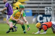 13 April 2014; Paddy Hannigan, Donegal, celebrates after scoring his sides second goal. Allianz Hurling League Roinn 2B 2014 Promotion / Relegation Final, Fingal v Donegal, Kingspan Breffni Park, Cavan. Picture credit: Oliver McVeigh / SPORTSFILE