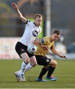 15 April 2014; Chris Shields, Dundalk, in action against Shane Robinson, Shamrock Rovers. Setanta Sports Cup, Semi-Final, 2nd leg, Dundalk v Shamrock Rovers, Dundalk v Shamrock Rovers, Oriel Park, Dundalk, Co. Louth. Photo by Sportsfile