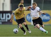 15 April 2014; Robert Bayly, Shamrock Rovers, in action against Daryl Horgan, Dundalk. Setanta Sports Cup, Semi-Final, 2nd leg, Dundalk v Shamrock Rovers, Dundalk v Shamrock Rovers, Oriel Park, Dundalk, Co. Louth. Photo by Sportsfile