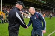 20 April 2014; Kilkenny manager Brian Cody and Galway manager Anthony Cunningham exchange a handshake after the game. Allianz Hurling League Division 1 semi-final, Kilkenny v Galway, Gaelic Grounds, Limerick. Picture credit: Diarmuid Greene / SPORTSFILE