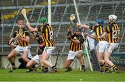 20 April 2014; Kilkenny players combine to save a late 21-yard-free from Joe Canning, Galway. Allianz Hurling League Division 1 semi-final, Kilkenny v Galway, Gaelic Grounds, Limerick. Picture credit: Diarmuid Greene / SPORTSFILE