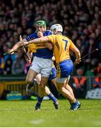 20 April 2014; James Woodcock, Tipperary, is tackled by Patrick O'Connor, Clare. Allianz Hurling League Division 1 semi-final, Clare v Tipperary, Gaelic Grounds, Limerick. Picture credit: Ray McManus / SPORTSFILE