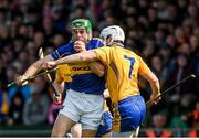 20 April 2014; James Woodcock, Tipperary, is tackled by Patrick O'Connor, Clare. Allianz Hurling League Division 1 semi-final, Clare v Tipperary, Gaelic Grounds, Limerick. Picture credit: Ray McManus / SPORTSFILE