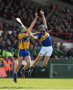 20 April 2014; Cathal Barrett, Tipperary, in action against Cathal McInerney, Clare. Allianz Hurling League Division 1 semi-final, Clare v Tipperary, Gaelic Grounds, Limerick. Picture credit: Diarmuid Greene / SPORTSFILE