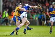 20 April 2014; John Conlon, Clare, appears to break his hurley across the arm of Michael Cahill, Tipperary. Allianz Hurling League Division 1 semi-final, Clare v Tipperary, Gaelic Grounds, Limerick. Picture credit: Diarmuid Greene / SPORTSFILE