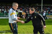 20 April 2014; Tipperary manager Eamon O'Shea and Clare manager Davy Fitzgerald exchange a handshake after the game. Allianz Hurling League Division 1 semi-final, Clare v Tipperary, Gaelic Grounds, Limerick. Picture credit: Diarmuid Greene / SPORTSFILE