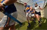 20 April 2014; Tipperary players Denis Maher, left, Kieran Bergin and goalkeeper Darren Gleeson make their way out of the dressing room for the start of the second half. Allianz Hurling League Division 1 semi-final, Clare v Tipperary, Gaelic Grounds, Limerick. Picture credit: Diarmuid Greene / SPORTSFILE