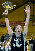 28 January 2006; Sligo All Stars captain Ian McMorrow lifts the cup after the game. Senior Men's Final, PV's Longford Falcons v Sligo All Stars, National Basketball Arena, Tallaght, Dublin. Picture credit: Brendan Moran / SPORTSFILE