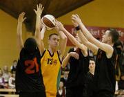 1 February 2006; Rory Best, St. Mary's CGB, Belfast, in action against Neil Randolph, 21, Richard O'Rourke, centre, and Stephen McGrane, Presentation College, Bray. Schools Basketball Cup Finals, Boys U16 C, St. Mary's CGB, Belfast v Presentation College, Bray, National Basketball Arena, Tallaght, Dublin. Picture credit: Pat Murphy / SPORTSFILE