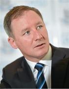 25 April 2014; Dublin manager Jim Gavin speaking during a press conference ahead of their side's Allianz Football League Division 1 Final against Derry on Sunday. Dublin Senior Football Team Press Conference, Gibson Hotel, Dublin. Picture credit: Ramsey Cardy / SPORTSFILE