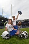 25 April 2014; Cheerleaders Emma Reynolds, left, and Holly Collis Lee with the Dan Rooney trophy visit Croke Park to meet up with members of the University of Central Florida and Penn State University as both colleges finalise their plans for the Croke Park Classic which takes place in GAA HQ on August 30th. Tickets for the Croke Park Classic are on sale now from www.ticketmaster.ie and www.tickets.ie. For further information, check out www.crokeparkclassic.ie. Croke Park Classic April Visit and Media Day, Croke Park, Dublin. Picture credit: David Maher / SPORTSFILE