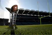 25 April 2014; A general view of the Dan Rooney trophy and the goalposts in Croke Park ahead of the Croke Park Classic which sees the University of Central Florida host Penn State University in their 2014 season opener on August 30th in GAA HQ. Tickets for the Croke Park Classic are on sale now from www.ticketmaster.ie and www.tickets.ie. For further information, check out www.crokeparkclassic.ie. Croke Park Classic April Visit and Media Day, Croke Park, Dublin. Picture credit: David Maher / SPORTSFILE