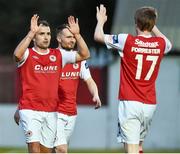 25 April 2014; Christy Fagan, left, St Patrick's Athletic, celebrates after scoring his side's second goal with team-mate Chris Forrester. Airtricity League Premier Division, St Patrick's Athletic v Athlone Town, Richmond Park, Dublin. Picture credit: David Maher / SPORTSFILE