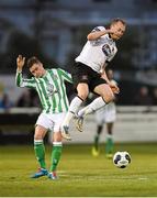 25 April 2014; Chris Shields, Dundalk, in action against Shane O'Neill, Bray Wanderers. Airtricity League Premier Division, Bray Wanderers v Dundalk. Carlisle Grounds, Bray, Co. Wicklow. Picture credit: Stephen McCarthy / SPORTSFILE