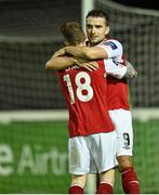 25 April 2014; Christy Fagan, St Patrick's Athletic, celebrates after scoring his side's goal with team-mate Lee Lynch. Airtricity League Premier Division, St Patrick's Athletic v Athlone Town, Richmond Park, Dublin. Picture credit: David Maher / SPORTSFILE