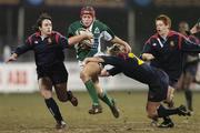 4 February 2006; Patrique Kelly Ireland, is tackled by Maria del Mar and Francisca Merno, left, Spain. Women's Six Nations 2005-2006, Ireland v Spain, Donnybrook, Dublin. Picture credit; Brian Lawless / SPORTSFILE