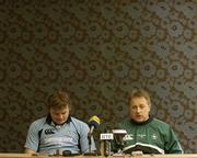 10 February 2006; Ireland head coach Eddie O'Sullivan, accompanied by captain Brian O'Driscoll, speaking at a press conference ahead of their RBS 6 Nations game against France. Hilton Hotel l'Arc de Triomphe, Paris, France. Picture credit; Brendan Moran / SPORTSFILE