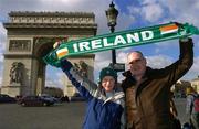 10 February 2006; Ireland fans Eoghan Keys, and his dad John, from Salthill, Galway, show their support for their team ahead of the RBS 6 Nations game against France. Arc de Triomphe, Paris, France. Picture credit; Brendan Moran / SPORTSFILE