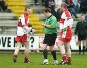 12 February 2006; Francis McEldowney, Derry, left, is sent off by referee Michael Meade after he had hit Matty Forde, Wexford. Allianz National Football League, Division 1B, Round 2, Wexford v Derry, Wexford Park, Wexford. Picture credit: Matt Browne / SPORTSFILE