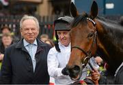 30 April 2014; Jockey Barry Geraghty with Beat That and owner Michael Buckley after winning the Irish Daily Mirror Novice Hurdle. Punchestown Racecourse, Punchestown, Co. Kildare. Picture credit: Barry Cregg / SPORTSFILE