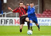 3 May 2014; Gareth Coughlan, Cherry Orchard FC, in action against Kyle McNamara, Leeds AFC. FAI Umbro Under 17 Cup Final, Leeds AFC v Cherry Orchard FC, Turners Cross, Cork. Picture credit: Ramsey Cardy / SPORTSFILE