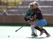 4 March 2006; Claire Sullivan, right, Hermes, in action against Grace Young, Cork Church of Ireland. ESB Women's Irish Senior Cup semi-final, Cork Church of Ireland v Hermes, Garryduff Sports Centre, Rochestown, Cork. Picture credit: Brendan Moran / SPORTSFILE