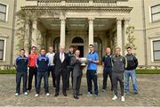 6 May 2014; Senior footballers, from left to right, Leighton Glynn, Wicklow, Shane Lennon, Louth, Ross Munnelly, Laois, Patrick Collum, Longford, John Horan, Chairman of the Leinster Council, Donal O Ciobhain, Supervalue Swords, Conor Gillespie, Meath, James McCarthy, Dublin, Alan Mulhall, Offaly, Ben Brosnan, Wexford and Eoin Doyle, Kildare, in attendance at the launch of the Leinster Senior Championships 2014. Farmleigh House, Dublin. Picture credit: Barry Cregg / SPORTSFILE
